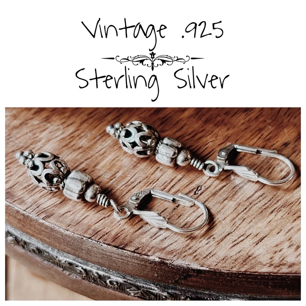Vintage 925 Sterling Silver Shell Filigree Earrings • Lever Back 1.5”